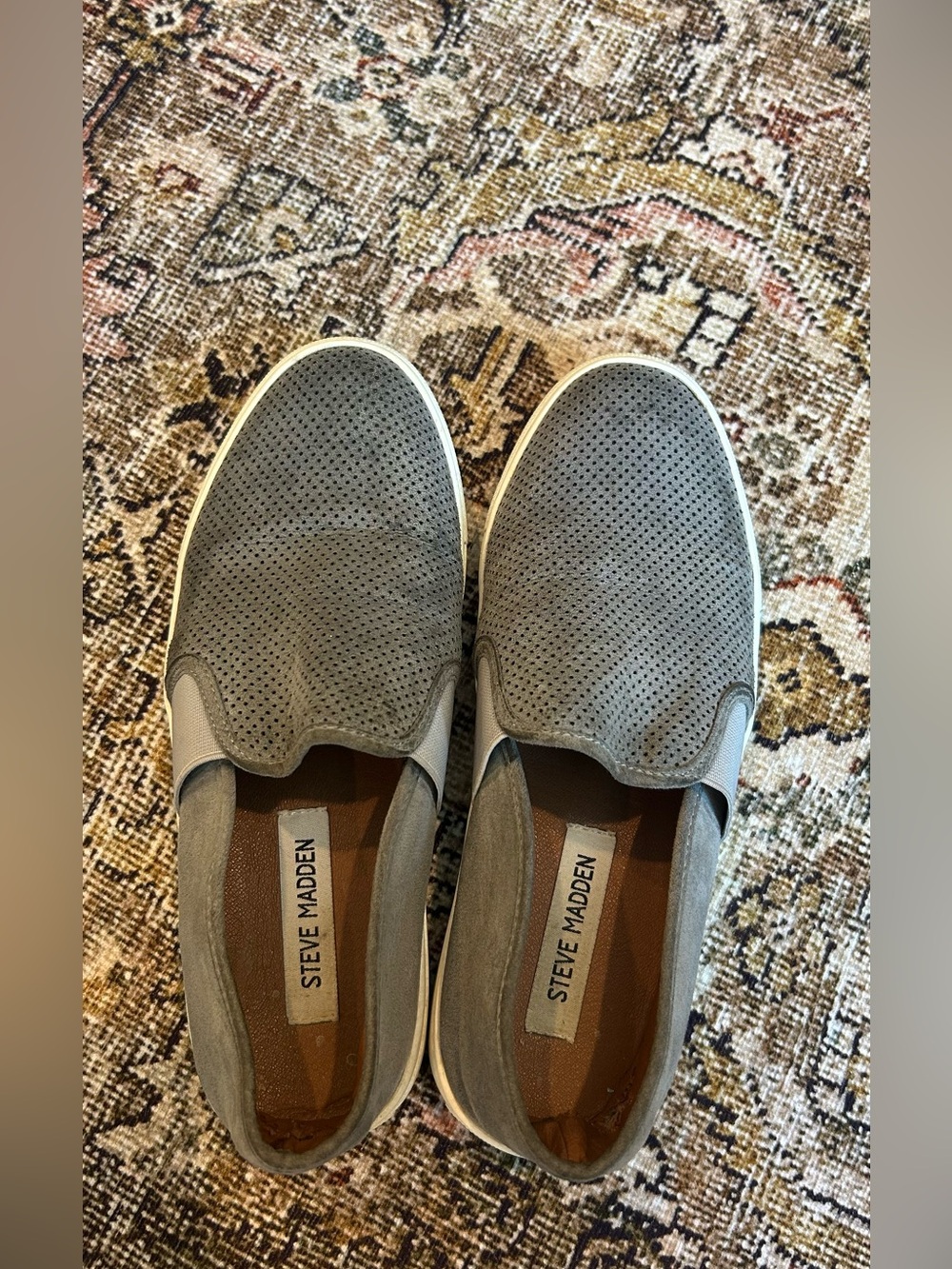 Steve Madden Gray Perforated Suede Slip-On Loafers